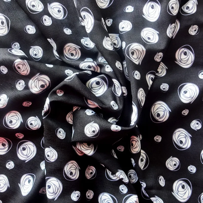 Modern Textile Fabric Twill Green Qi Small Black And White Chiffon Printing Plant Bud Stock Orders | Дом и сад