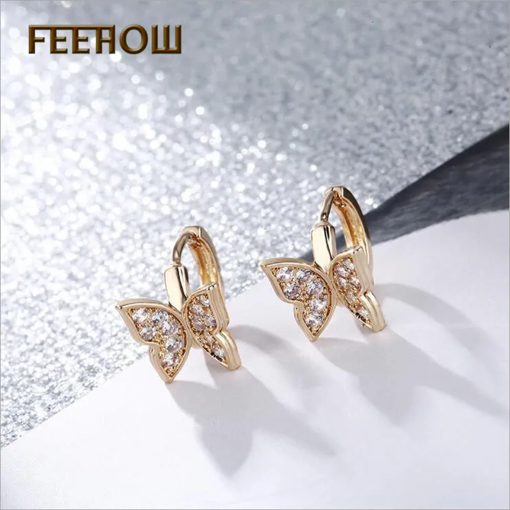 FEEHOW Романтический кубический цирконий бабочка простые красивые серьги для