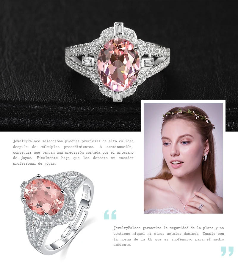 JewelryPalace винтажное разделенное хвостовиком 3ct овальное созданное морганитовое сапфировое регулируемое Открытое кольцо 925 пробы Серебряное ювелирное изделие
