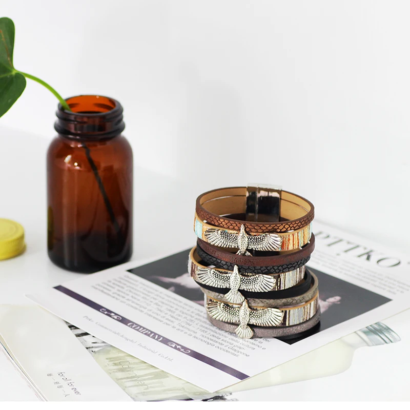 Кожаные браслеты унисекс в стиле панк из сплава с шармами орлом ретро модные