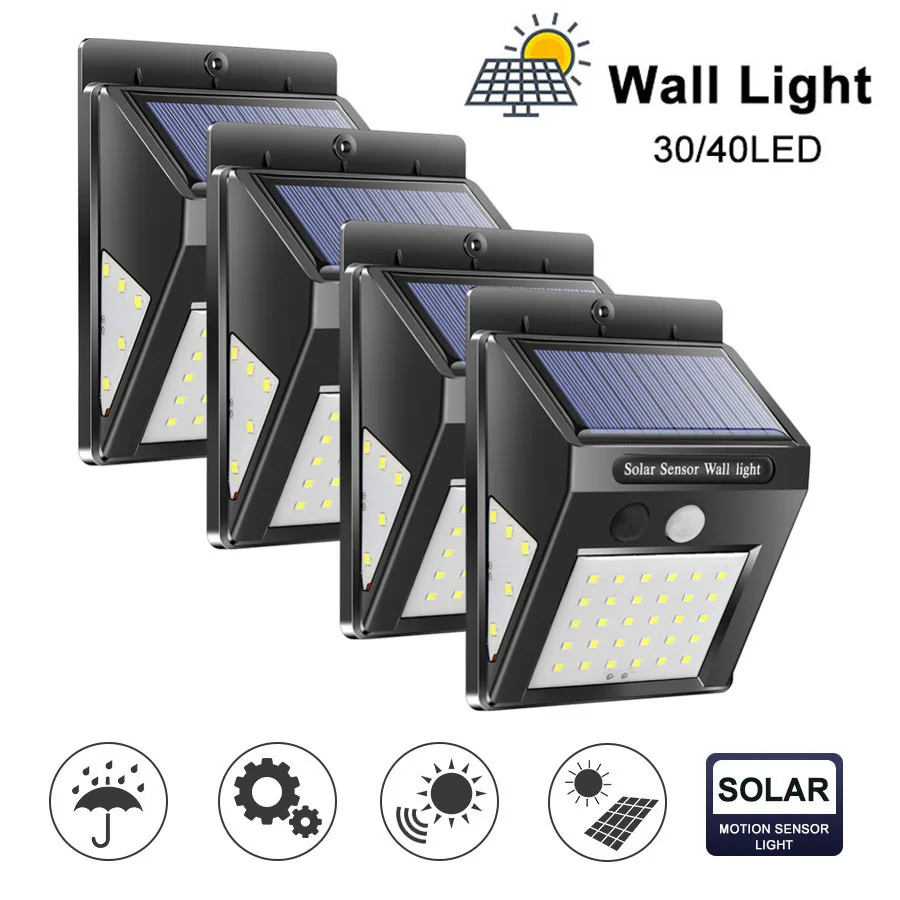 

40 LED Outdoor Solar Wall Lamp PIR Motion Sensor Waterproof Light Garden Light Path Emergency Security Light 3 Sided Luminous