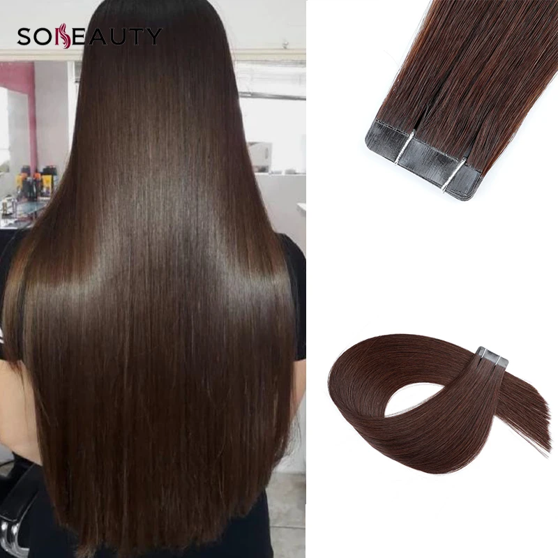 Sobeauty, накладные волосы на ленте, волосы для наращивания 2#18#60#, настоящие волосы remy, кожные уток, 20 шт., европейские, двойные, тянущиеся волосы коричневого цвета