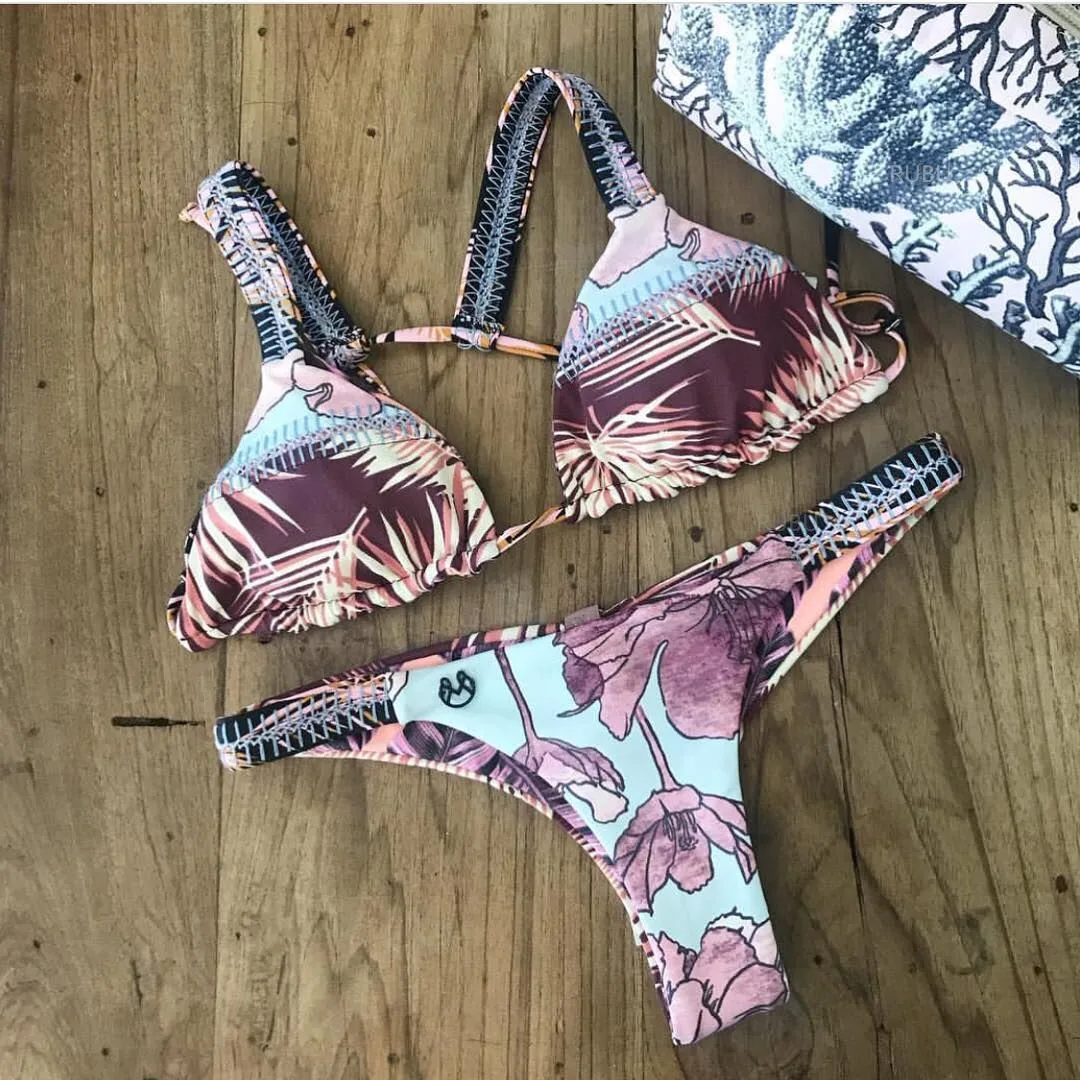 Бикини 2019 Maillot De Bain Купальники для малышек женщин Biquini листьев лотоса печати микро