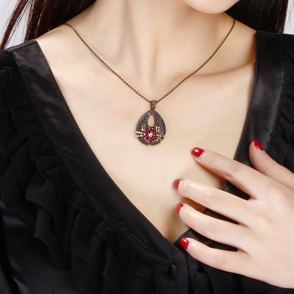 DreamCarnival1989 черный кулон ожерелье Винтаж Нео Готический полый цветок CZ колье Parure Bijoux Femme Прямая WP6485