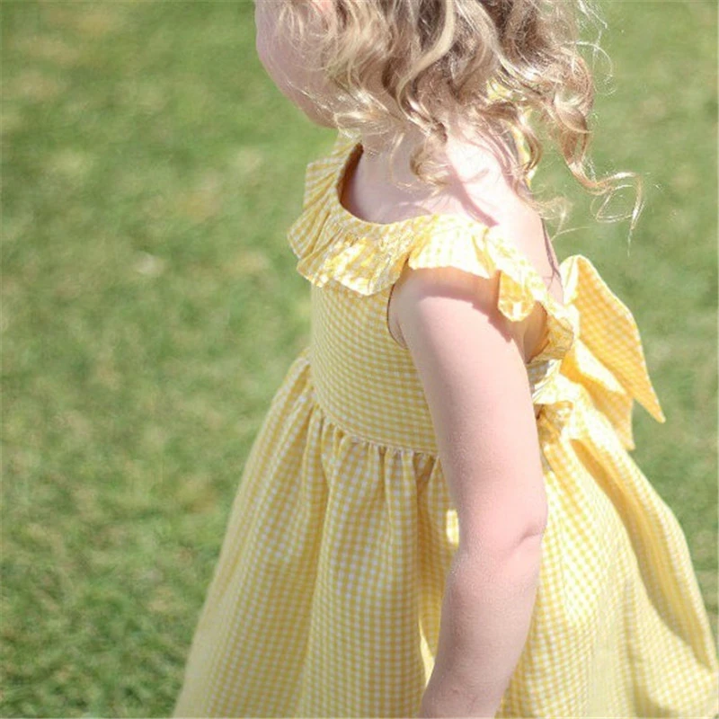 Emmababy 2-6Y kids baby girl dress long sleeve girls cotton yellow sleeveless Dresses Clothes Ruffles | Детская одежда и обувь