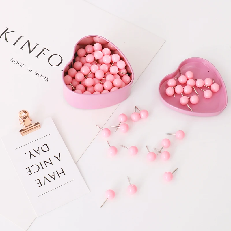 

Pink push pin Paper Clip Kawaii Stationery Clear Binder Clips Photos Tickets Notes Letter Thumbtack set Stationery