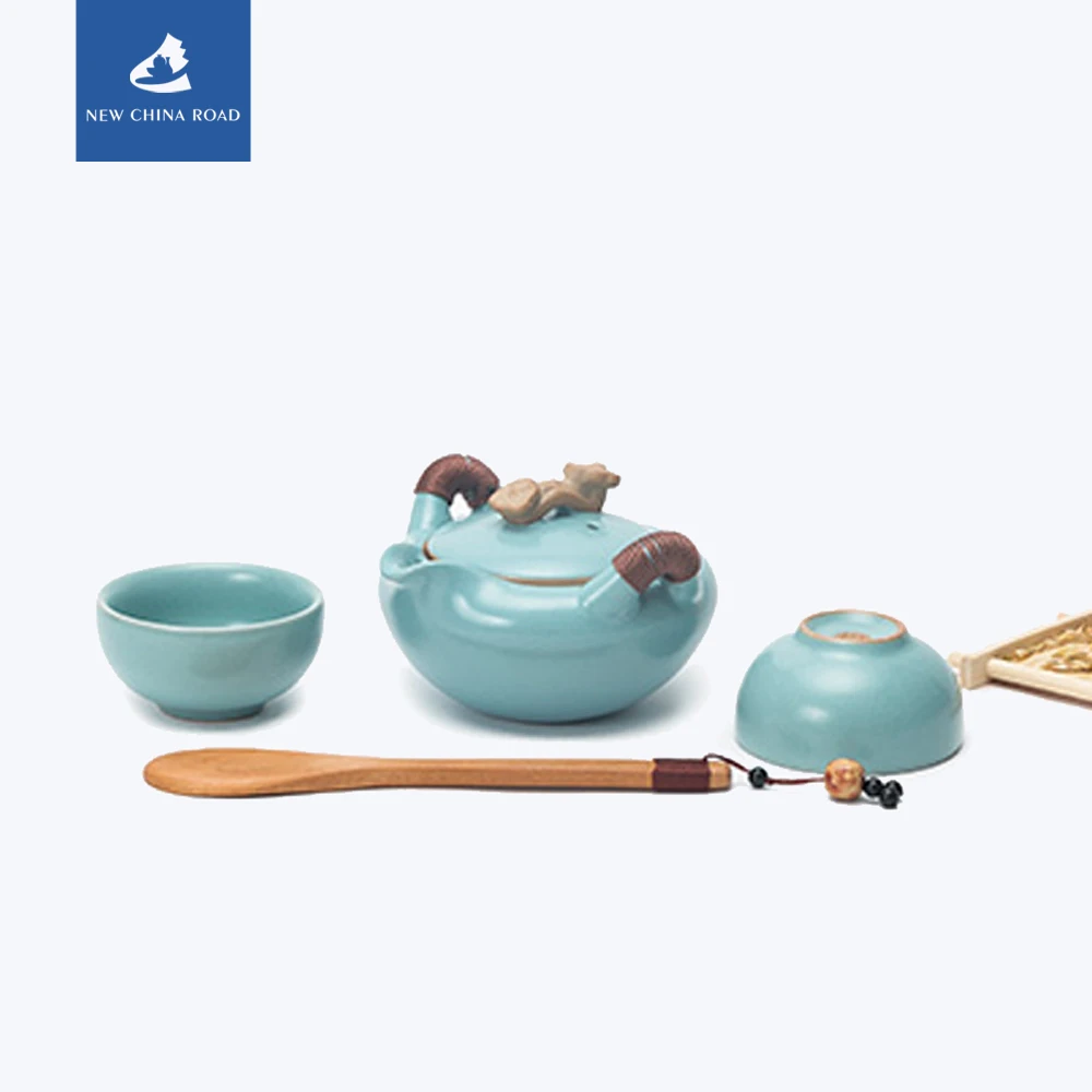 Newchinaroad Jun kiln ware porcelain portable Chinese Kungfu tea pot set ceramic kettle with filter strainer | Дом и сад