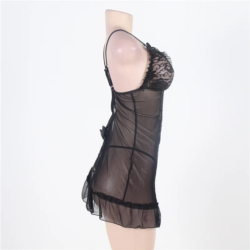 Black Halter Baby Doll Sexy Lingerie Hot Erotic Plus Size Floral Mesh Lace For Women Underwear | Тематическая одежда и