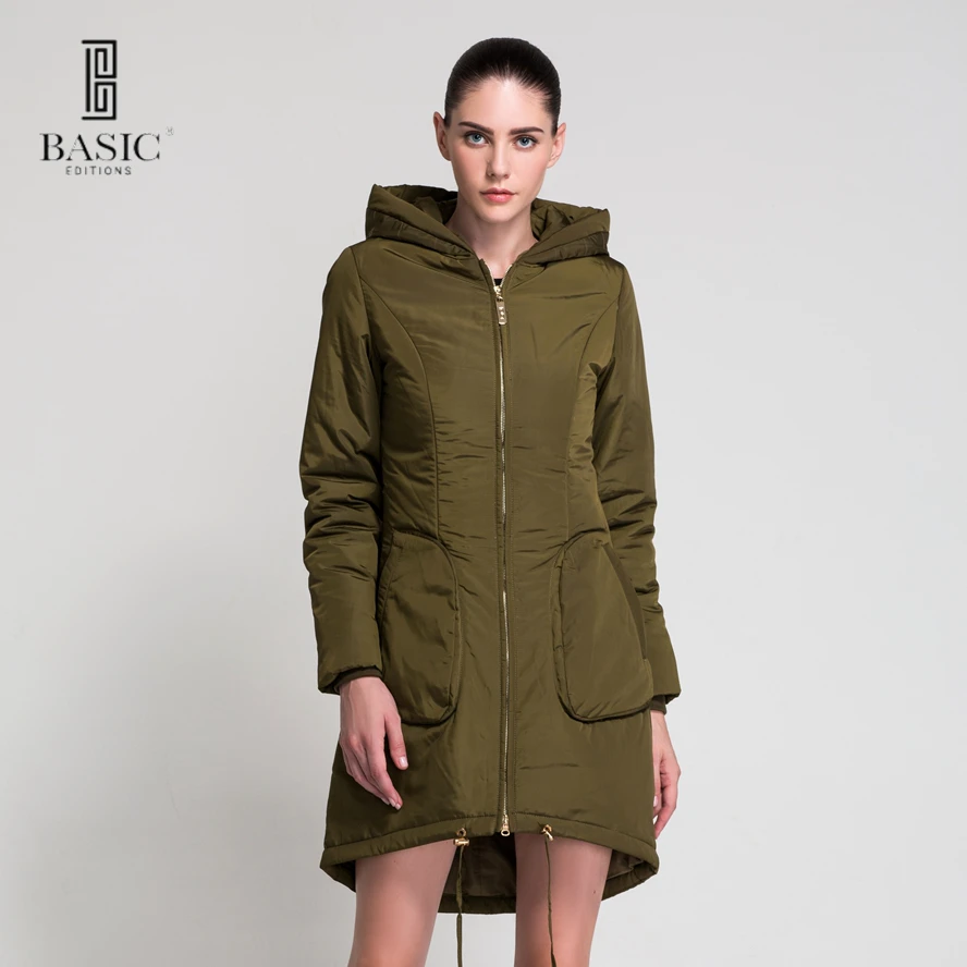 BASIC 2016 осень-зима Мода хлопок Куртка теплая куртка с капюшоном Длинные Элегантный