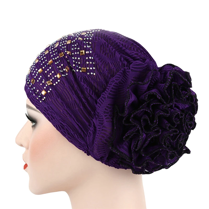 Women Rhinestone Cap Cancer Chemo Headscarf Hat Muslim Stretch Sleeping Scarf |
