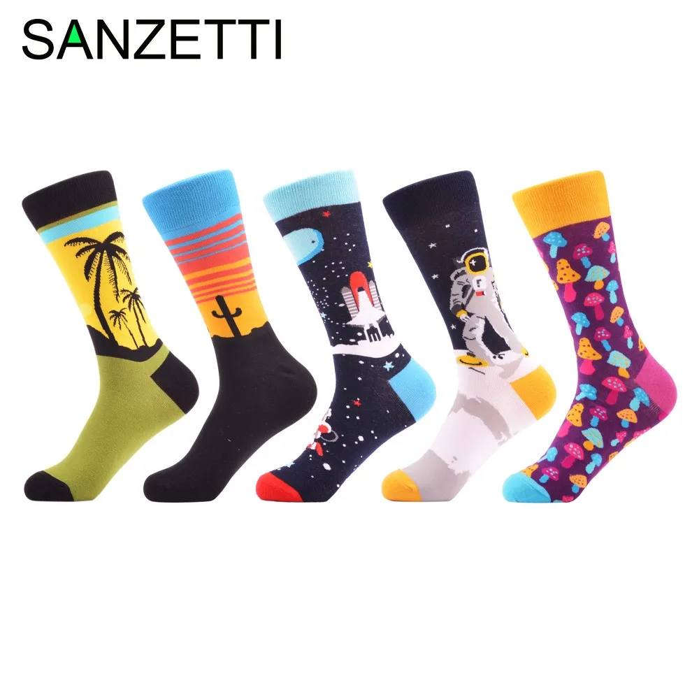 SANZETTI 5 пар/лот разноцветные мужские носки для скейтборда забавные хлопковые под
