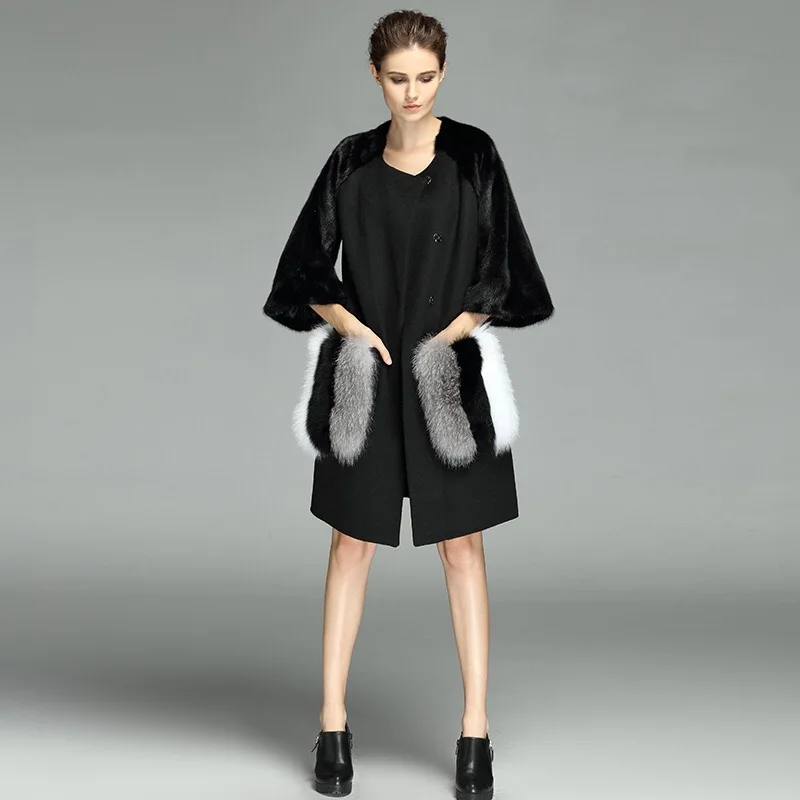 2021 Роскошные Брендовые женские натурального меха норки модная куртка с лисой и