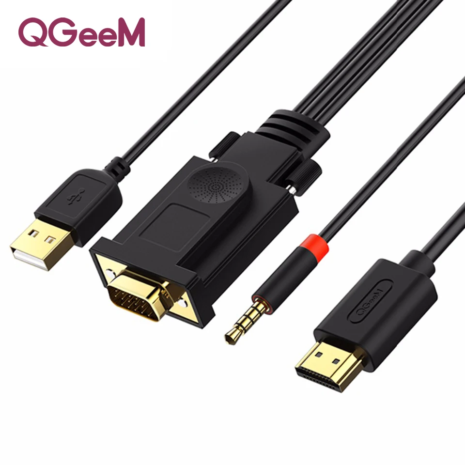 QGEEM VGA в HDMI кабель с аудио 1080 P @ 60 Гц адаптер конвертер мужчин и для ноутбука