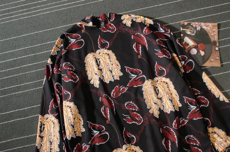 Летняя мужская рубашка-кимоно с рукавом три четверти и принтом в стиле Харадзюку