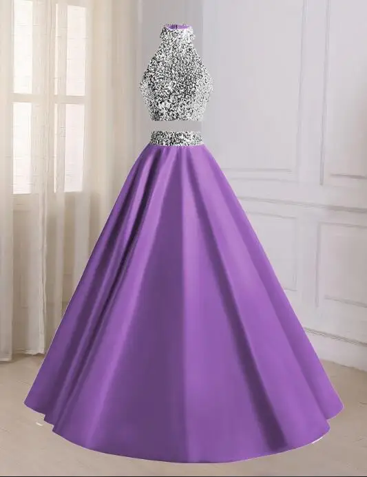 as the picture Королевские синие длинные элегантные платья для выпускного вечера vestido gala атласные Холтер бисером импортируемые Платья для вечеринок из двух частей платья для выпускного вечера - Цвет: as the picture