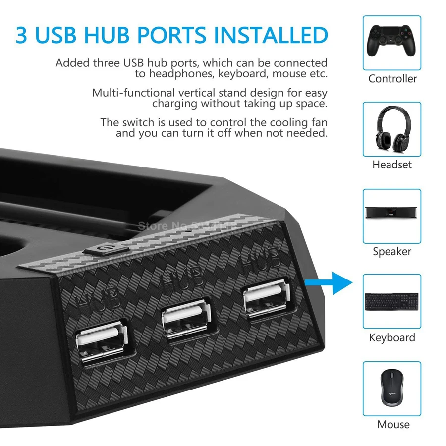 Вертикальная подставка для PS4 Pro + 2 контроллера зарядная док станция охлаждающий