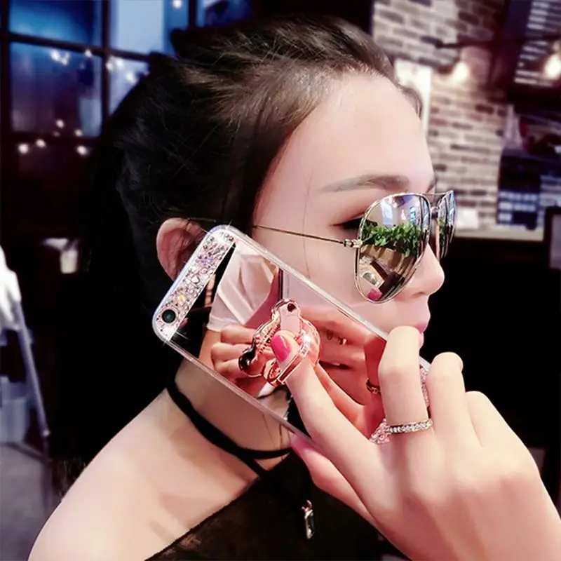 Зеркало кольцо coque case для huawei p8 lite 2017 p9 плюс P10 Lite Плюс Алмазный Блеск Bling Обложка