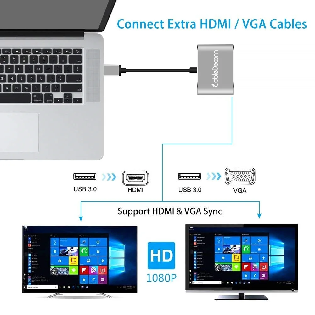 USB3.0 к HDMI/VGA 2 в 1 конвертер для компьютера ноутбука с HD tv проектор
