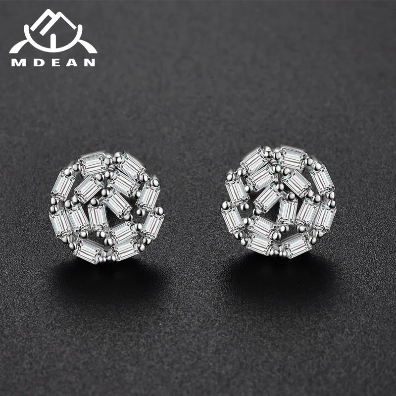 Женские серьги MDEAN круглые прозрачные из белого золота с фианитом ААА для свадьбы
