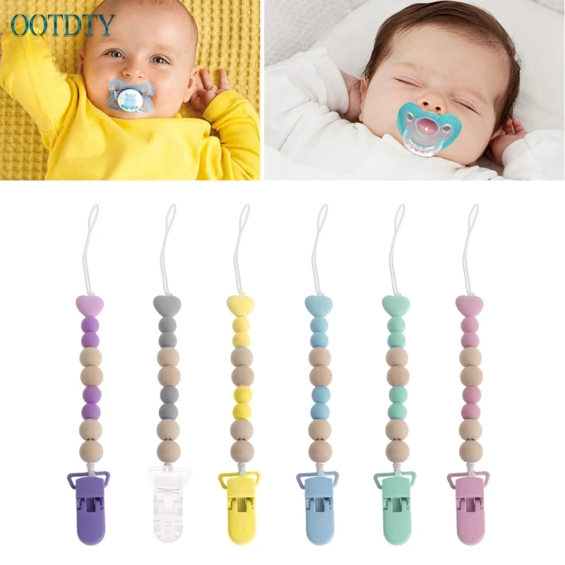 

1PC New Wooden Bead Dummy Clip Holder Pacifier Clips Soother Chains Baby Teething Toy APR20