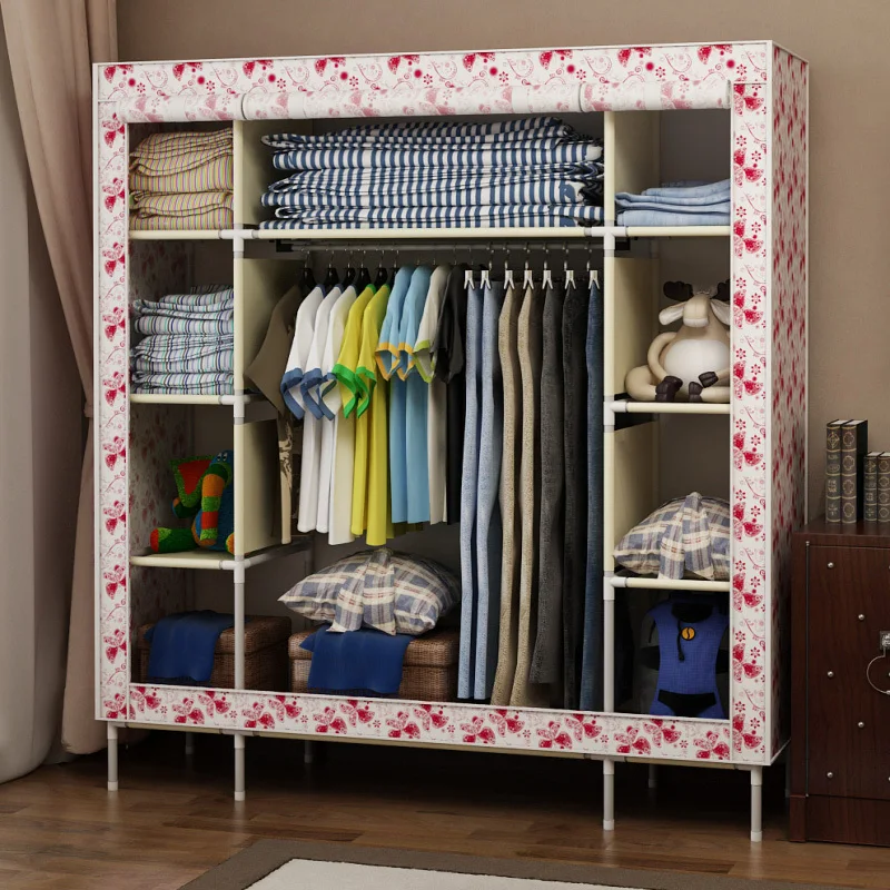 The new large capacity Easy assembly length 142 * W 44 H 171cm bold steel cloth wardrobe shipping | Мебель