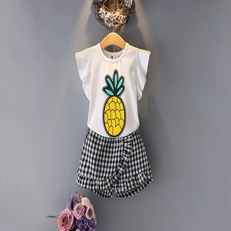 

Girls Clothing Set 2021 New Summer Flying Sleeve T-Shirt + Pants 2 Pieces Fit for Children's Clothing Sets Baby Clothing