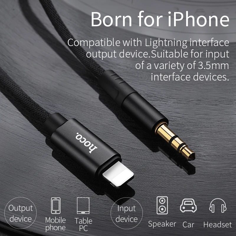 Аудиокабель HOCO AUX для Lightning штекер 3 5 мм 1 м Hi Fi выход адаптер автомобильного