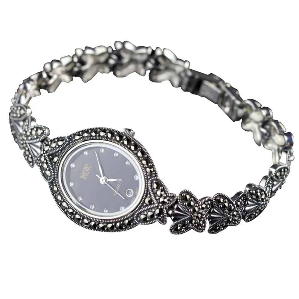 

Лидер продаж, высококачественные наручные часы с браслетом в виде бабочки, женские ретро-часы из серебра 925 пробы с браслетом из настоящего ...