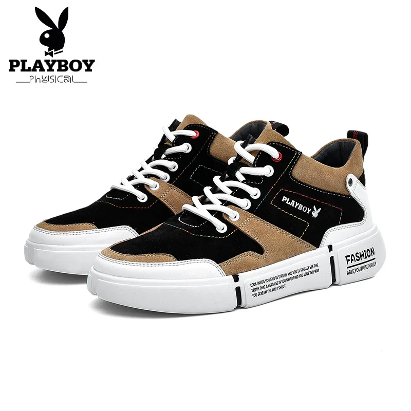PLAYBOY Брендовая Мужская обувь из коровьей кожи Повседневная замшевая одежда мужские, весенне-осенние, на шнуровке, Для мужчин Классика Дышащие кроссовки DS87286 - Цвет: Хаки