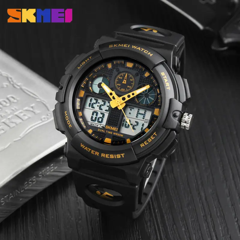 SKMEI 1270 мужские спортивные часы с двойным дисплеем модные многофункциональные