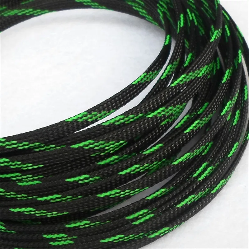 

1/10/100 Meters Black & Green High quality 6mm Braid PET Expandable Sleeving High Density Sheathing Plaited Cable Sleeves