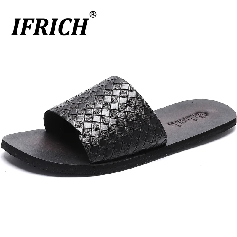 Summer Man Water Slippers Black Silver Beach Casual Shoes For Mens Outdoor Pu Leather Slippers Designer Flats Slippers Men