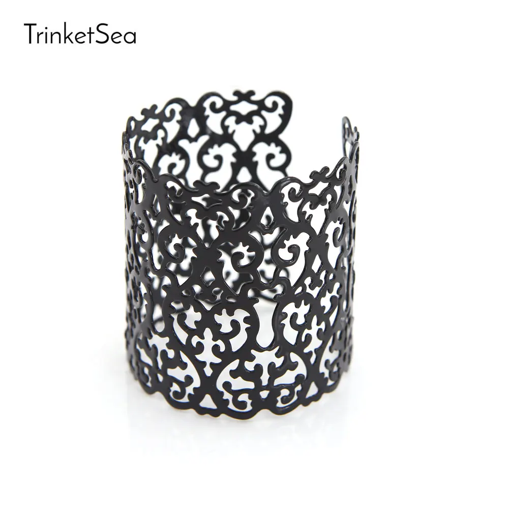 Женский широкий Браслет манжета TrinketSea Черный винтажный регулируемый браслет с