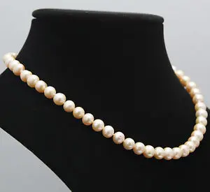 

Free shipping@@@@@ Pretty 8-9MM Genuine Natural Pink Akoya Cultured Pearl necklace 18" AA+