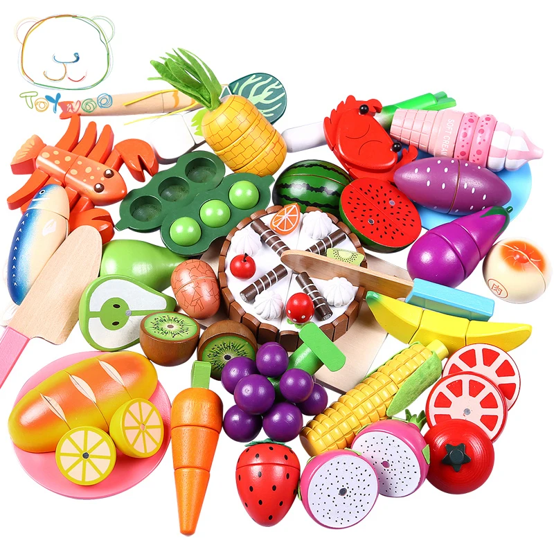 

Toywoo Cutting Toys Kitchen Food Toys Fruit Fish Vegetable Blocks Children Lovely Wooden Toys Play House Toy for Baby Kids