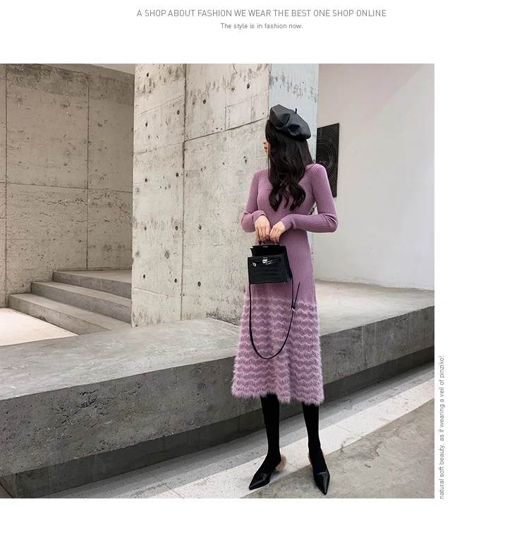 Women Knitted Sweater And Pullovers Korean Fashion Style Dress Winter And Autumn New Solid Knitted Dress