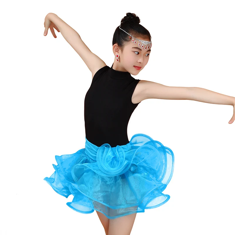 Детское платье пачка из органзы без рукавов|latin dance costumes|dance costumes kidschildren latin dancing |