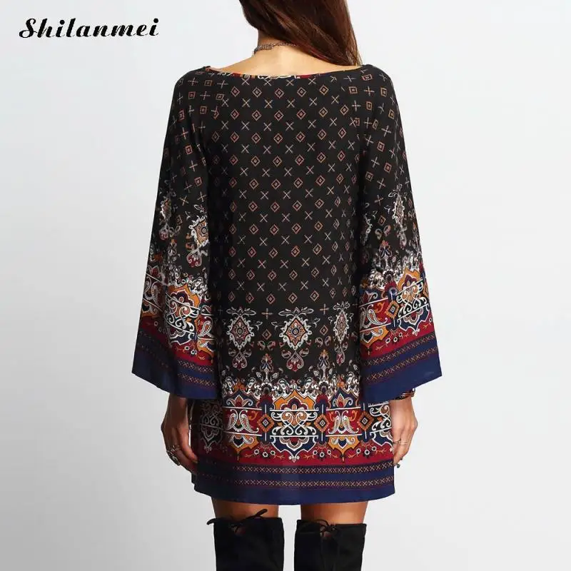 Платье трапециевидной формы с сексуальным цветочным принтом Dashiki 1970 s черные