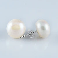 10 11mm white natural cultured freshwater pearl sterling silver earring