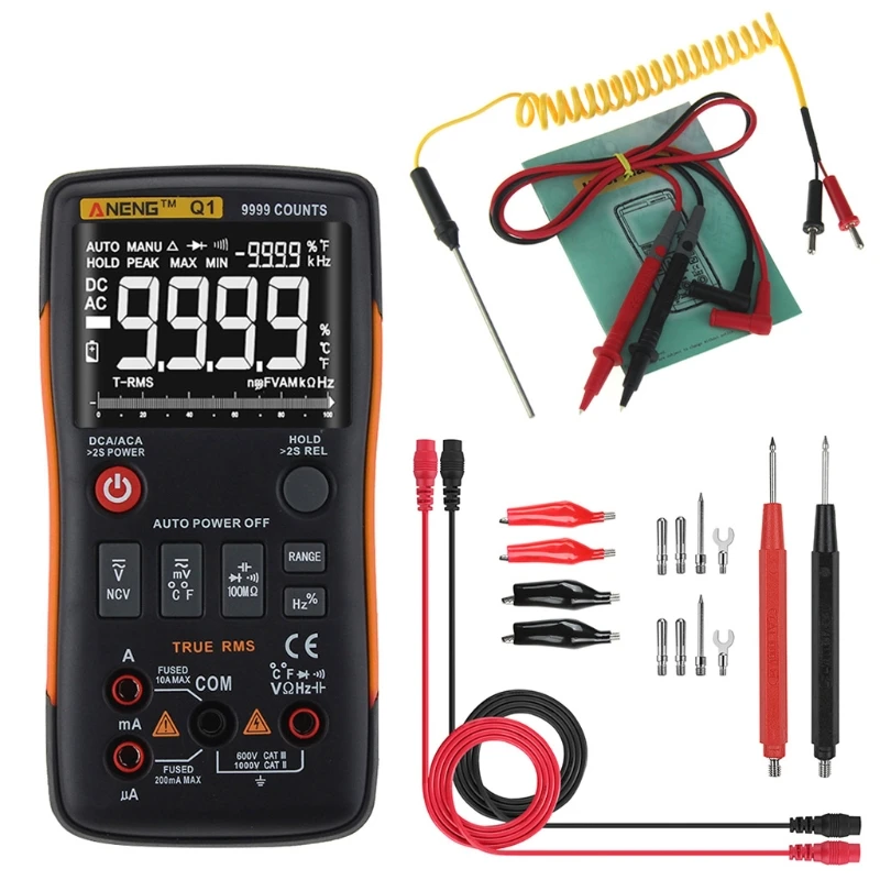 

ANENG Q1 True-RMS Digital Multimeter Button 9999 Counts With Analog Bar Graph AC/DC Voltage Ammeter Current Ohm Auto/Manual XJ36