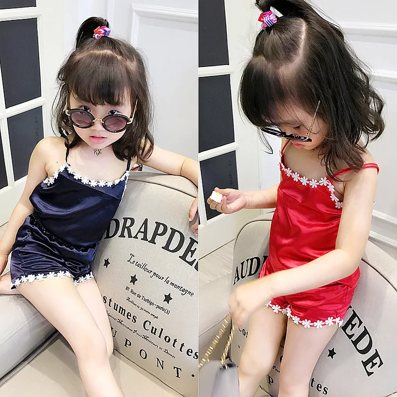 Модные детские пижамы летняя Пижама с ремнем одежда для маленьких девочек 2017