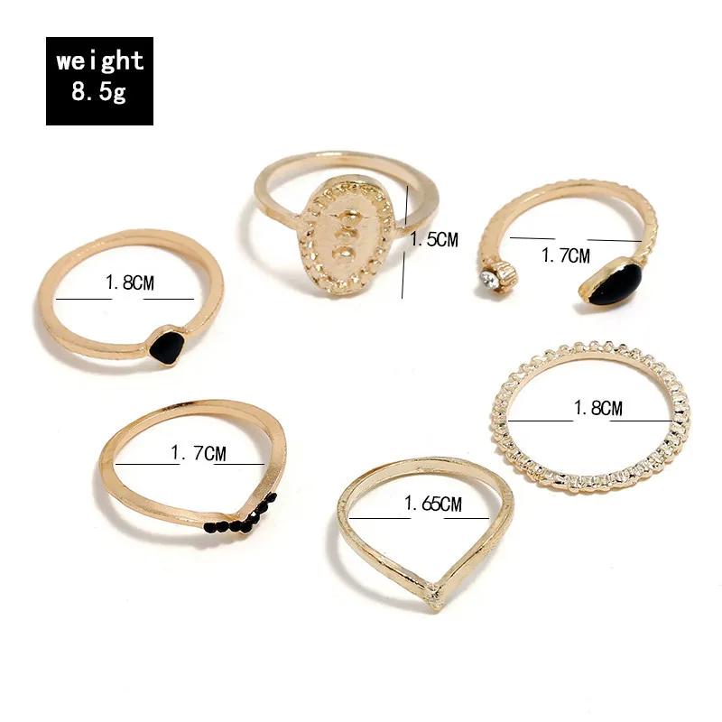 6 шт./компл. Европейский тисненый штамп кольцо капля черный кристалл золотой шарм