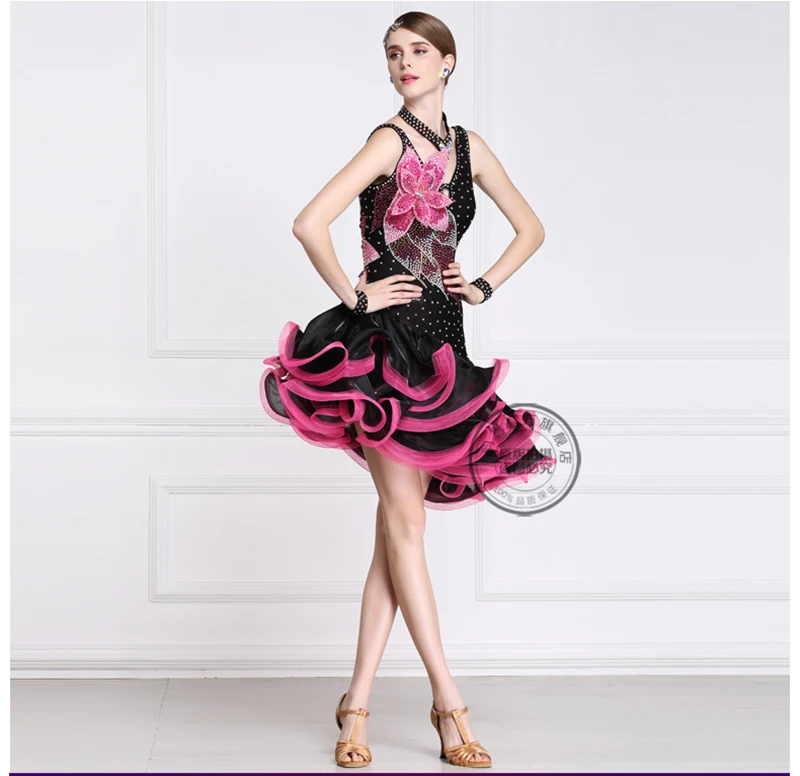 New customize custom handmade flower diamond latin Rumba cha salsa tango Latin dance competition dress | Тематическая одежда и