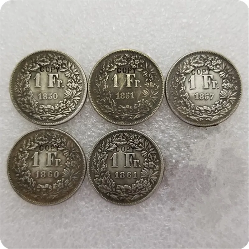Копия швейцарских монет в 1 Франк 1850A 1851A 1857 1860B 1861B|Безвалютные монеты| |