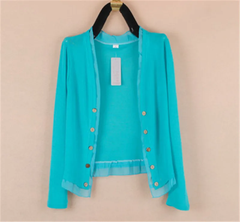 skyblue long sleeve Весна и Лето Большой Размер 4XL 5XL Женская Солнцезащитная одежда плюс размер шаль тонкий шифон длинный рукав вязаный кардиган PZ1423 - Цвет: skyblue long sleeve