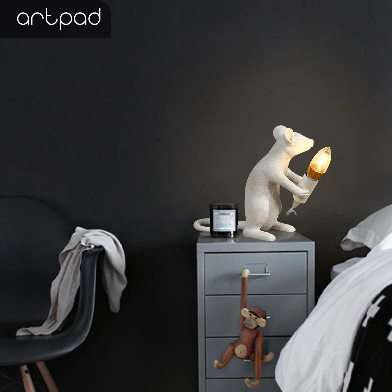 Artpad смола скульптура Мышь Крыса настольная лампа E14 держатель ночник украшение