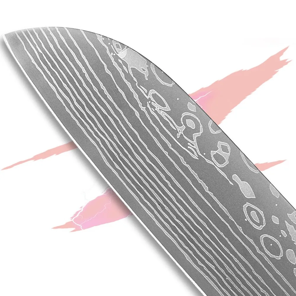 Сантоку нож 7 дюймов кухонный мода лазерная вен лезвие из нержавеющей стали