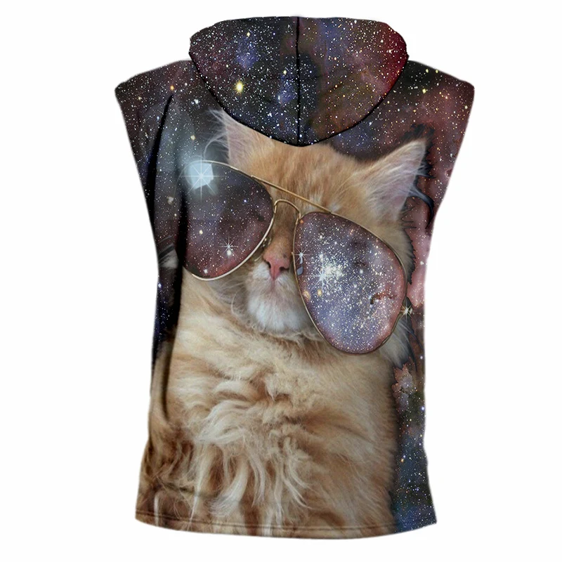 OGKB летний топ на бретелях с капюшоном для женщин/мужчин Забавный принт Alien Cat 3D