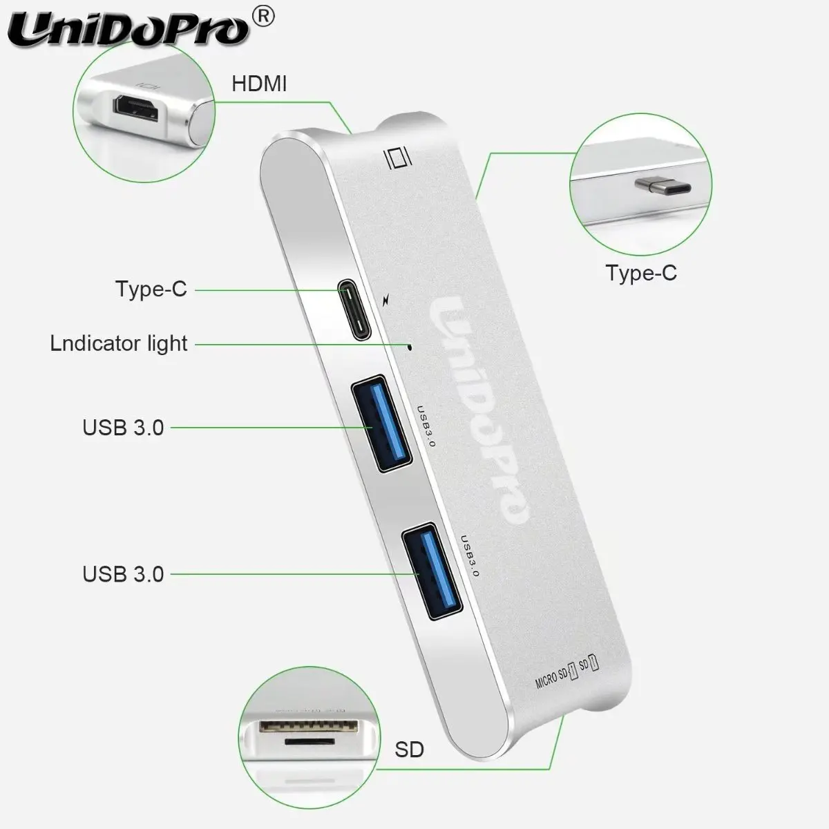 USB C Адаптер Hub с HDMI 4K + 2 портовый 3 0 и кардридер SD для Samsung /Google /Acer /HP /Dell /ASUS /Lenovo /Msi
