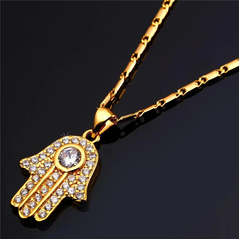 Collare Fatima Hamsa ручная подвеска с кубическим цирконием и кристаллами религиозный